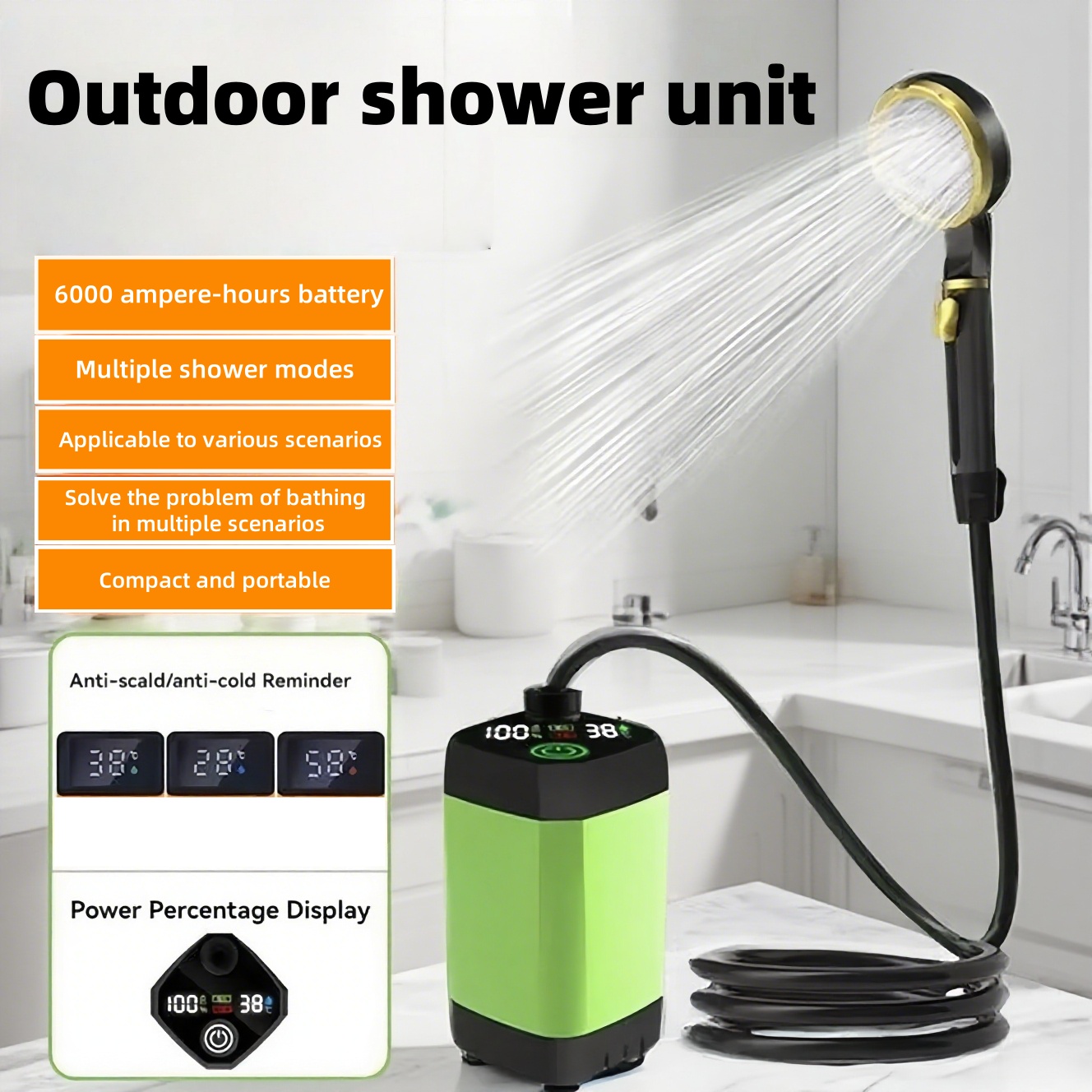 Outdoor Camping Gear - Douche électrique portable d'extérieur, avec une